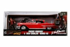 Jada Toys Cadillac Nightmare On Elm Street 1985 Diecast Modellino 1/24 Con Action Figure Freddy Krueger Metallo